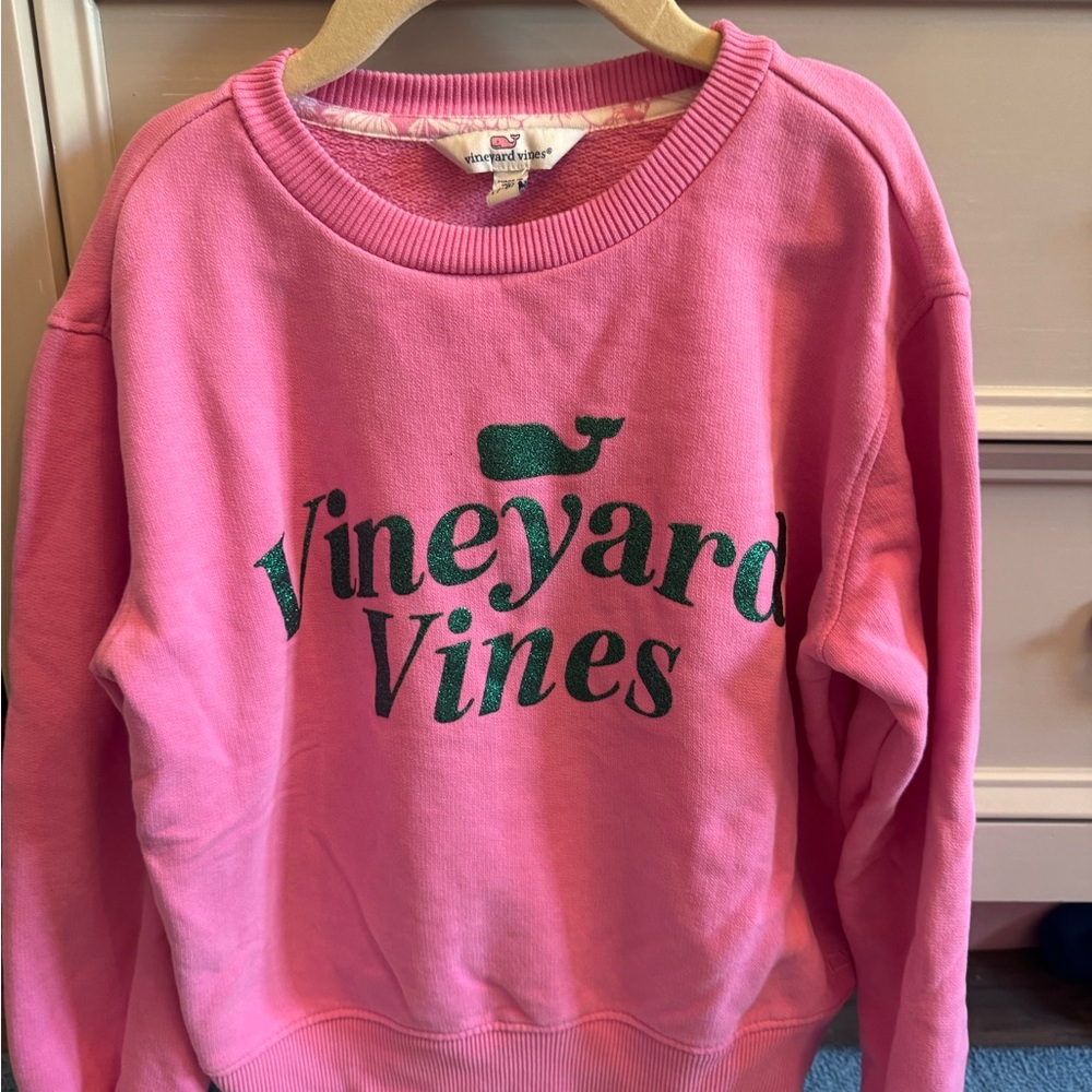 Vineyard Vines Pink Crew Neck Sweater with Green Logo